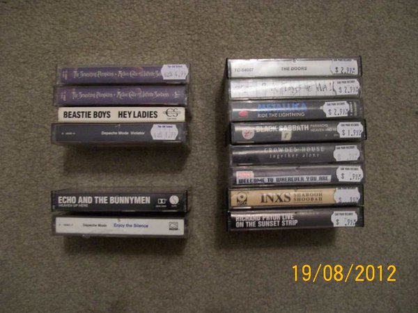 Cassettes, grouped by store.