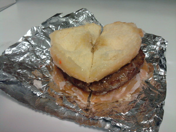 Sausage on glazed donuts